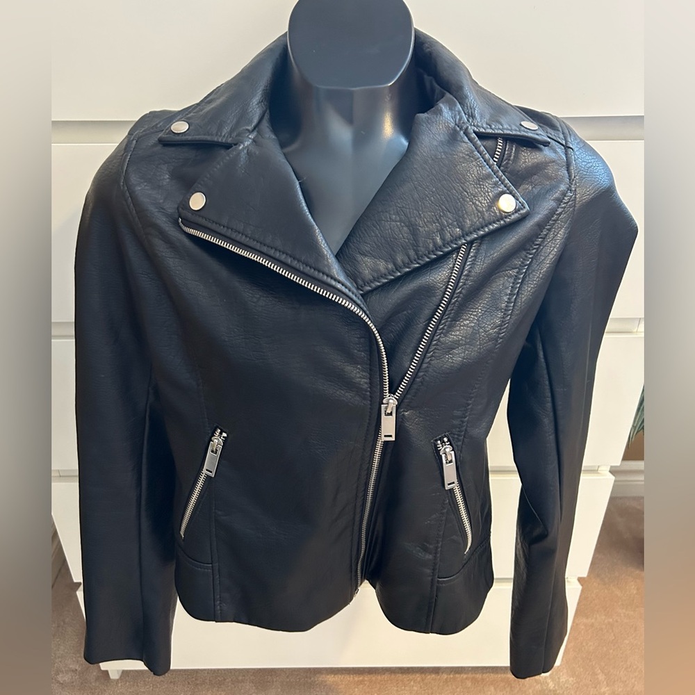 H&M Faux Leather Motto Jacket Size 6